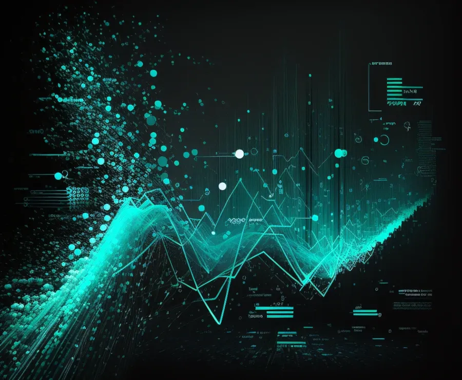 Teal colored futuristic data graph